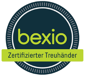 bexio Zertifizierter Treuhänder badge, a certified trustee recognition logo.
